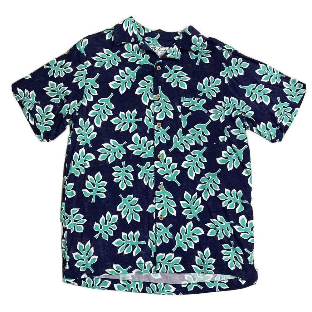Trunks Surf and Swim Short Sleeve Button Down Navy/White Hawaiianan Shirt sz Med